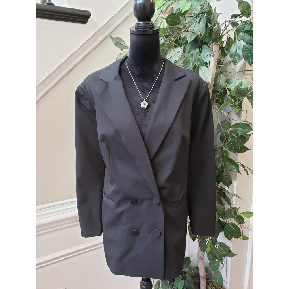 Eloquii Blazer Coat Womens Size 16 Black Notch Lapel Slit Back‎ Double Breasted